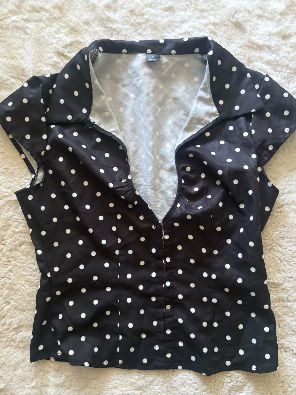 Edikted Black and White Polka Dot Button-Front Blouse